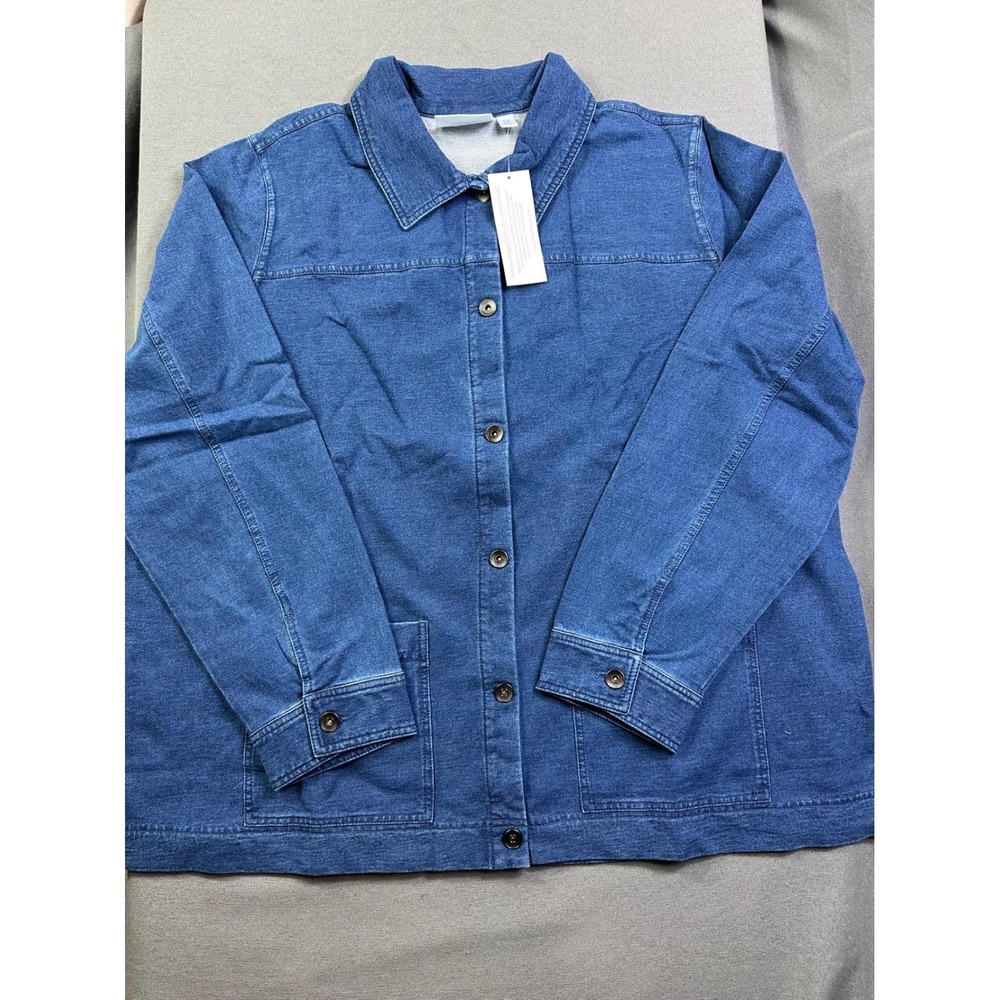 National Womens 2X Blue Denim Chore Jacket Button Front Patch Pockets NWT